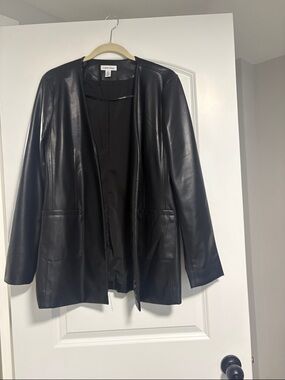 Calvin Klein Black Faux Leather Open-Front Blazer